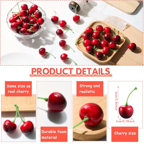 Skylety 50 Pieces Dark Red Fake Cherries for Decoration