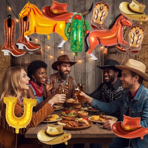 12-Piece Western Cowboy Foil Balloon Kit for Rodeo Birthday Party Decor