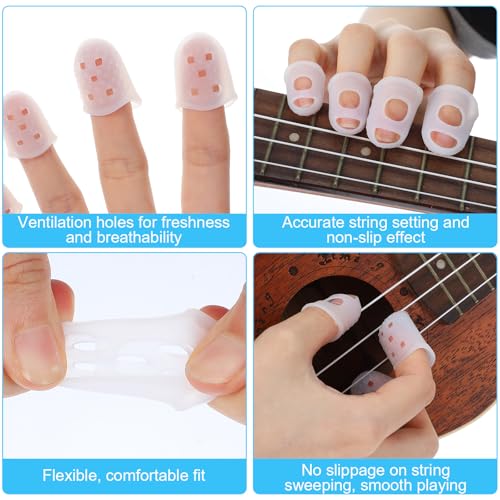 50 Pcs Guitar Finger Covers, Silicone Finger Tip Protectors Anti-Slip & Breathable Silicone Guitar Fingers Guards for Guitars Playing, Ukulele Bass, and Sewing (5 Sizes, White)