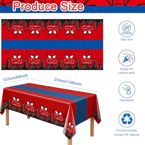 iCrius Spider City Disposable Plastic Tablecloths 3pcs 54x108 Inch for Birthday Party