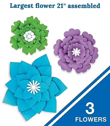 3-Piece 3D Paper Flower Decorations Set - Purple, Green, Blue