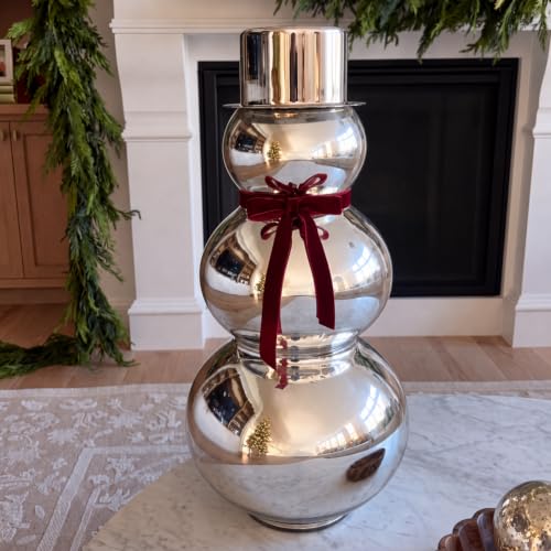 Glass Christmas Snowman Figurine - Mirror Decor for Holiday