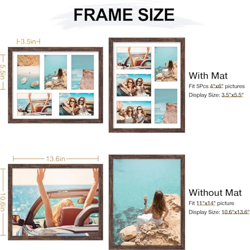 Vittanly Rustic Brown 11x14 Collage Picture Frame for Wall Mounting