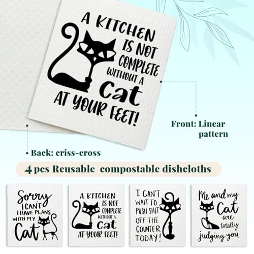 Motivation Cat Swedish Dishcloths - Reusable Kitchen Towels, 4 Pack