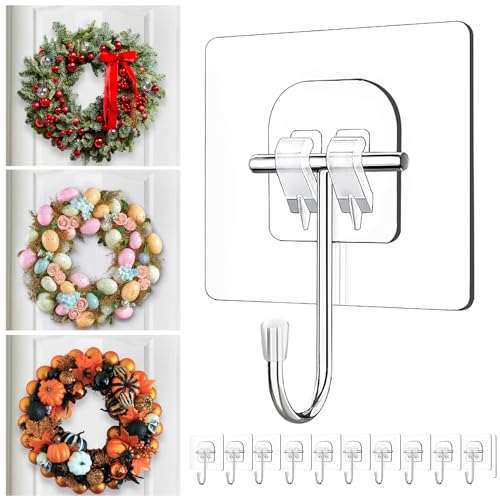 10 Pack Heavy-Duty Clear Wreath Hangers for Front Door