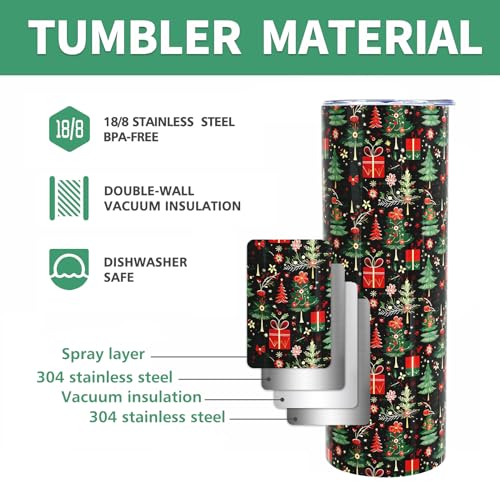 Christmas Tree Gifts 20oz Skinny Tumbler Cup with Lid & Straw - Variation of Christmas Tree Tumbler-01
