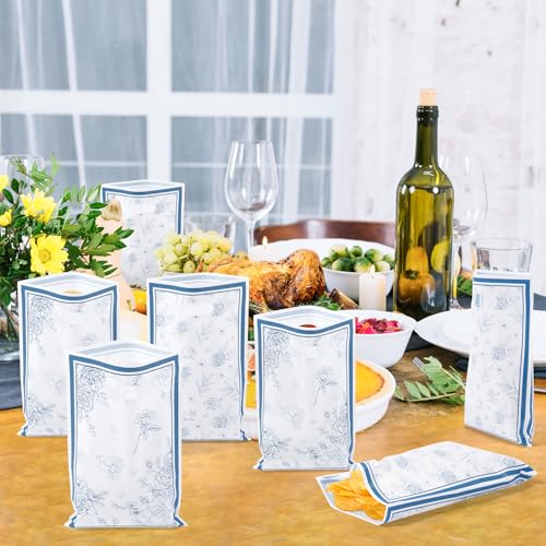 50 Pcs Vintage Floral Blue & White Party Favor Bags