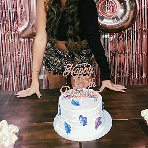 Rose Gold Glitter 15th Birthday Cake Topper - 15 & Fabulous Party Decoration