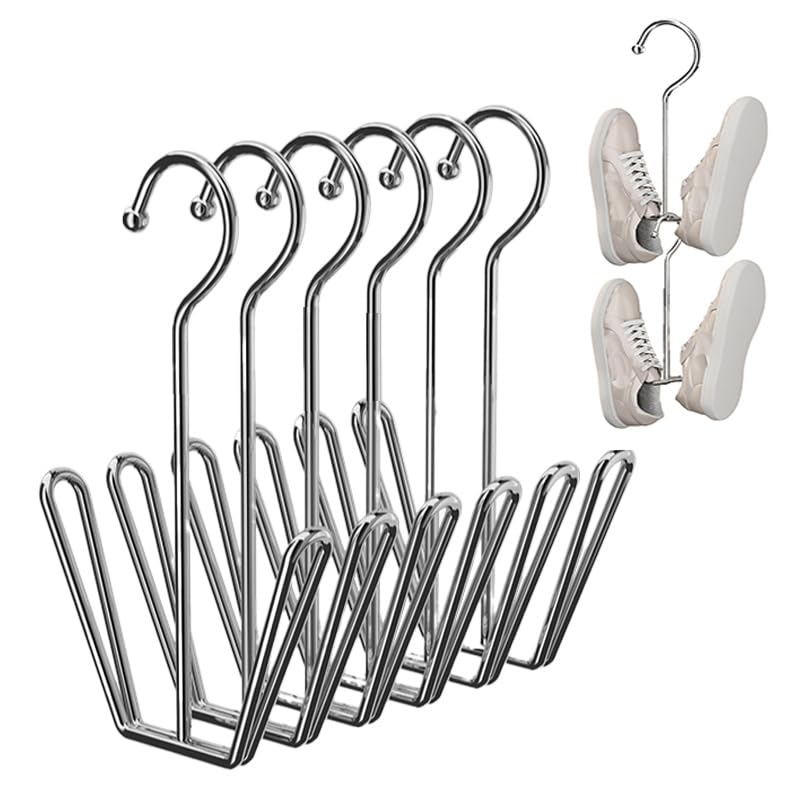 6-Pack Stainless Steel Shoe Hanger Rack for Closet Storage and Air Drying