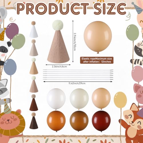Civaner Mini Party Hats & Boho Brown Balloons Set for Stuffed Animals