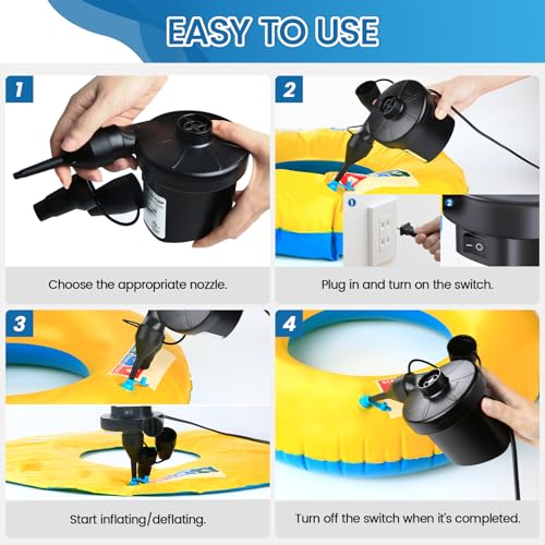 VANNPOOY Electric Air Pump for Inflatables with 3 Nozzles, Quick Inflate