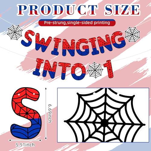 Spider Birthday Banner for 1st Birthday Party - Swinging into 1, Red & Blue