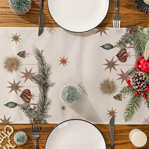 Christmas Table Runner 13x108 Inch Xmas Tree and Holly Holiday Decor