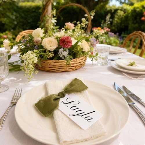12 Elegant Place Cards with Ribbons for Weddings & Events
