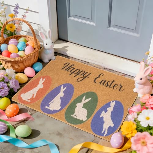 Easter Welcome Doormat - Colorful Bunny Design, 17x30 Inch