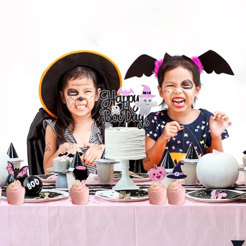 Happy Halloween Cake Topper - Black Glitter Boo Day Decoration