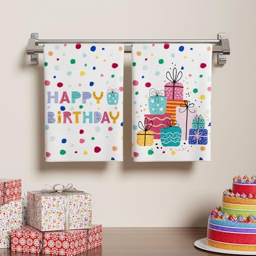XCHI Happy Birthday Dish Towels Set of 2, 18x26 Inch Kitchen Decor