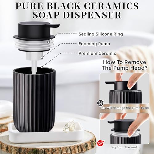Matte Black Ceramic Foam Soap Dispenser - 12 Oz, Stylish & Refillable