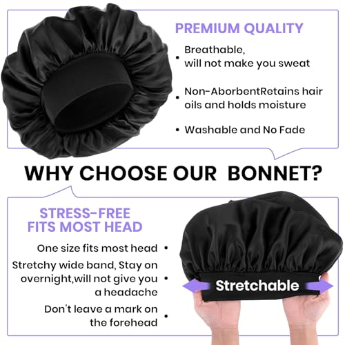 Silk Satin Sleep Bonnet for Men and Women, Adjustable Hair Wrap Cap