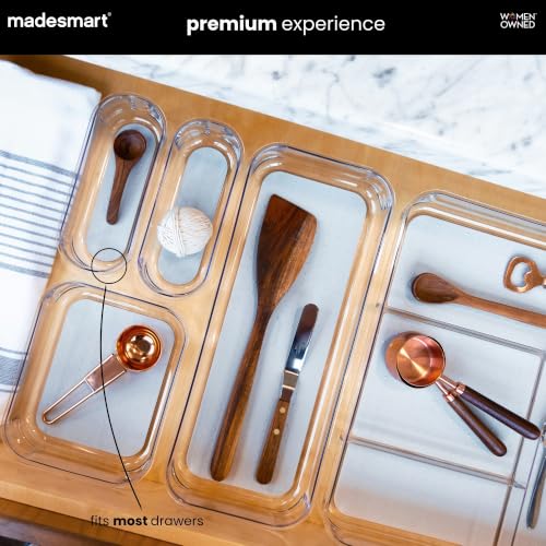 Madesmart Clear Storage Bin 8 x 3 Inches Grey - Multi-Purpose Drawer Organizer