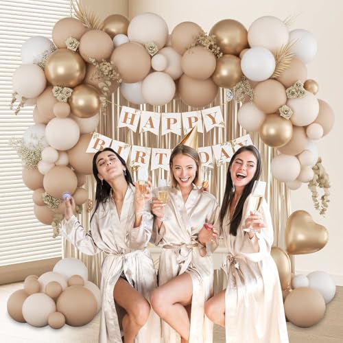 Boho Birthday Decorations Set with Gold Foil Balloons & Banner