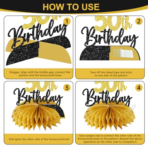 Black Gold 50th Birthday Banner Decorations for Men Women - Since 1976
