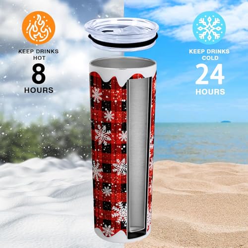 Christmas Red Buffalo Plaid Snowflake 20oz Insulated Tumbler with Straw - Variation Snowflake Tumbler-01