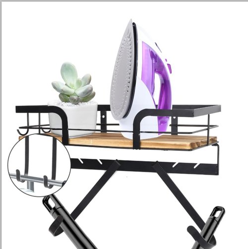 Top Product Ironing Board Holder wall Mount Iron Board Hanger 2 side hook with Removable Hooks Wall Mounted Ironing Board with Wide Storage Wooden Base Basket, Fits T- & V-Shaped Legs (Laundry)