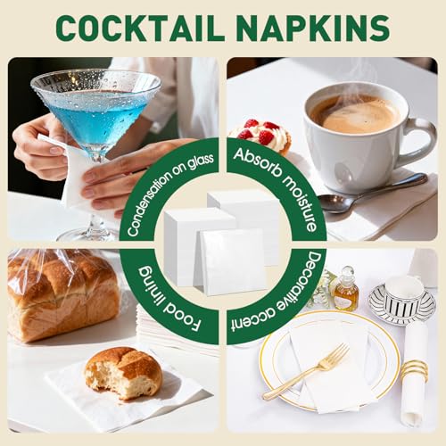 White Disposable Cocktail Napkins 150 Count - EZLYFF, 9x9 Inches, Party Bar Supplies