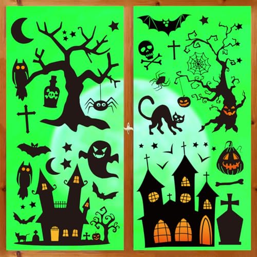 45 PCS Halloween Window Cling Stickers - Castle & Tree Decor for Parties