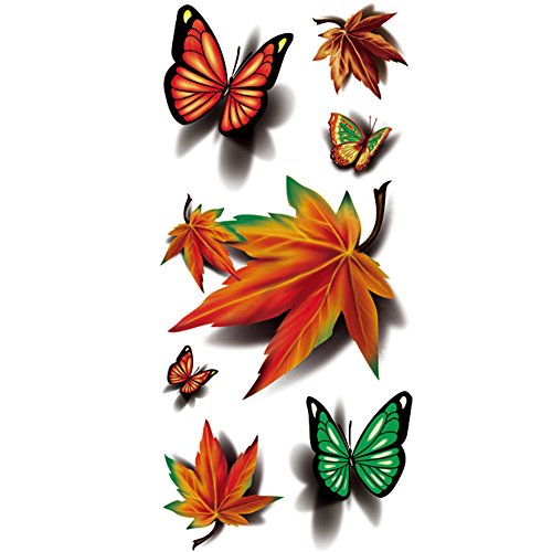 TAFLY 3D Butterfly & Maple Leaf Waterproof Temporary Tattoos (5 Sheets)