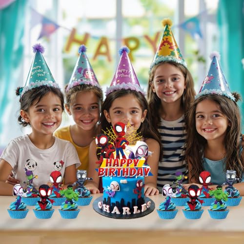 25 Pcs Cartoon Birthday Cake Toppers Set for Kids' Parties