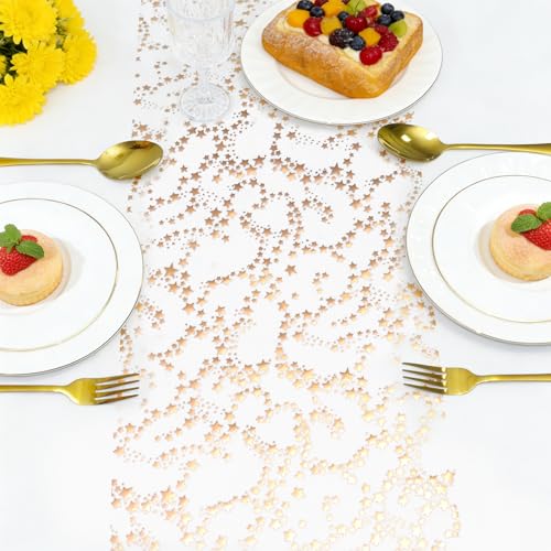Rose Gold Star Table Runner | 16ft Glitter Tulle for Weddings & Parties