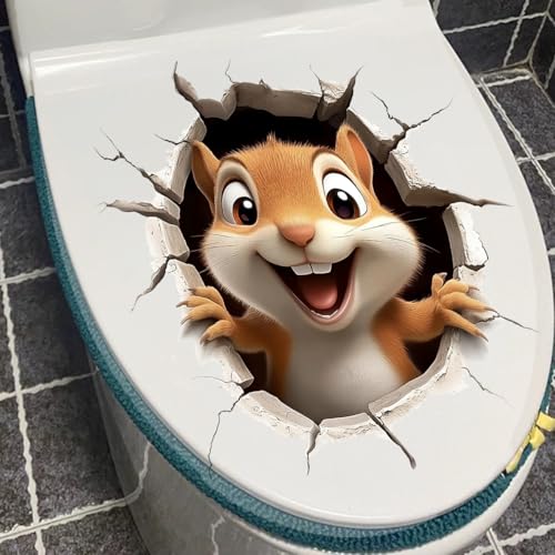 3D Squirrel Toilet Seat Decal - Funny Waterproof Vinyl Bathroom Wall Sticker