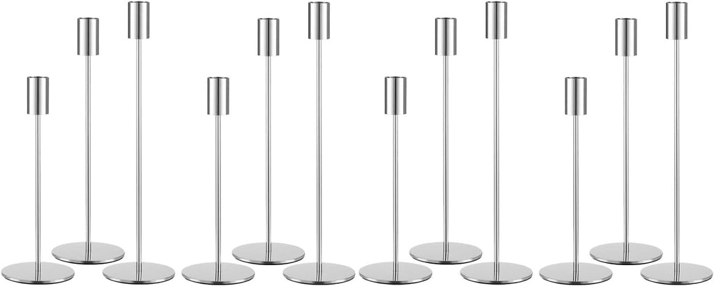 Regine Switzerland Set of 12 Silver Taper Candle Holders - Elegant Metal Design for Weddings & Home Decor