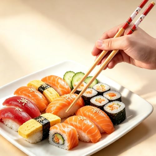 Colorful Christmas Cartoon Bamboo Chopsticks - 5 Pairs Reusable & Dishwasher Safe Gift