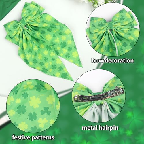 St. Patrick's Day Large Green Shamrock Bow Hair Clip Satin Barrette