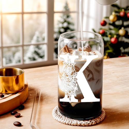 Personalized Initial Glass Cup with Lid & Straw - Ideal Gift for Women