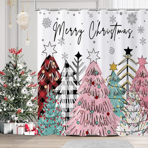 Christmas Buffalo Check Shower Curtain - 72x72 Inch Waterproof Fabric