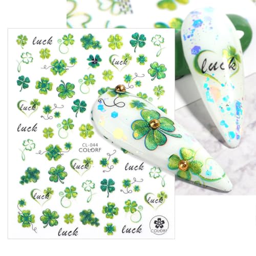 St. Patrick's Day Shamrock Nail Stickers - 8 Sheets Green Clover Decals