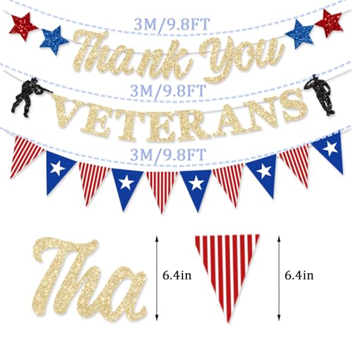 Thank You Veterans Banner Gold Glitter Patriotic Party Decorations