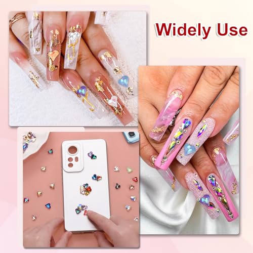 MECCANIXITY 30 Pcs 3D Heart Nail Charms 12x13mm Purple Crystal Rhinestones