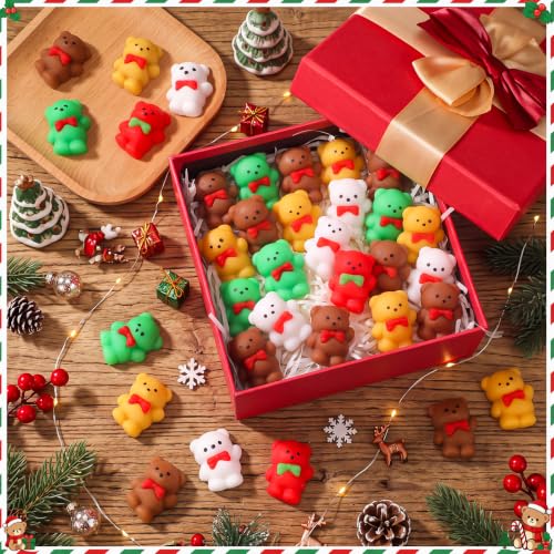 Christmas Teddy Bear Stress Balls Bulk 30 pcs - Colorful Holiday Party Favors
