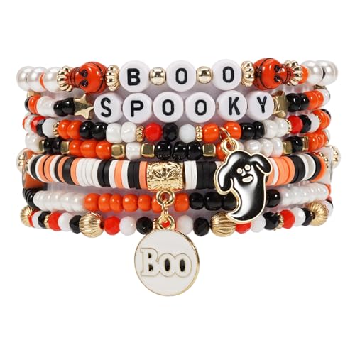 Lonext Halloween Bracelet Stack with Ghost & Pumpkin Charms