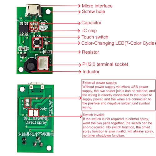4-Piece Ultrasonic Humidifier DIY Module with LED Light & Atomization Disc
