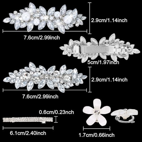 WHAVEL 14 Pcs Rhinestone Hair Clips and Flower Barrettes for Wedding