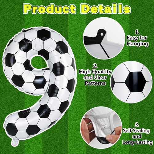 Giant 40 Inch Black & White Soccer Number 9 Balloon - Sports Party Decoration
