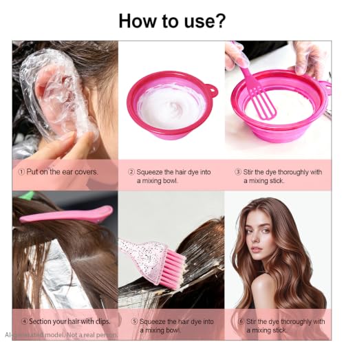 Professional Hair Dye Kit with Bowl Brush and Clips Pink