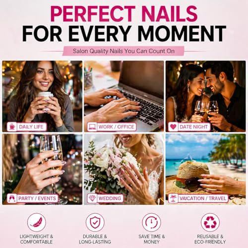 3D Floral Press On Nails Short Almond False Nails French Tip Acrylic