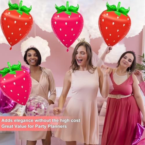 28-Inch Strawberry Balloons - 4 Pack 4D Mylar Foil Decorations